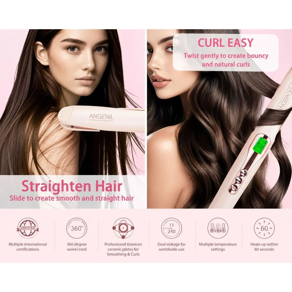 NEW 2-in-1 Pink Pro Hair Straightener & Curler 